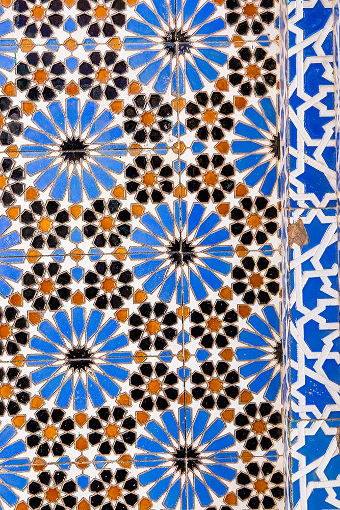 Ceramic tilework at the Sidi Bou Abid Mosque, Grand Socco, Old Medina, Tangier, Morocco, Africa.